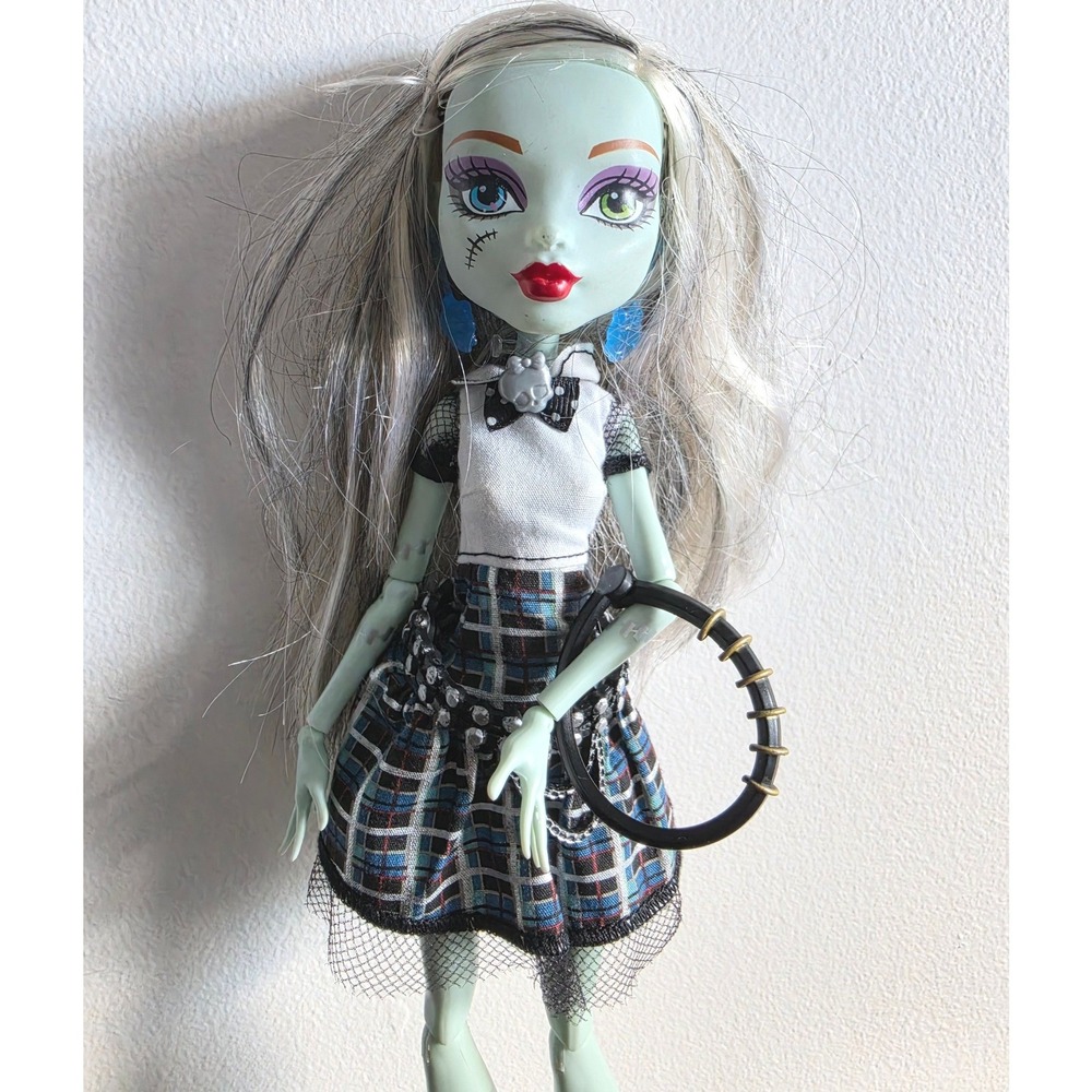Monster High Frankie Stein Doll 2012 Mattel Stitched Plaid Skirt Striped Heels